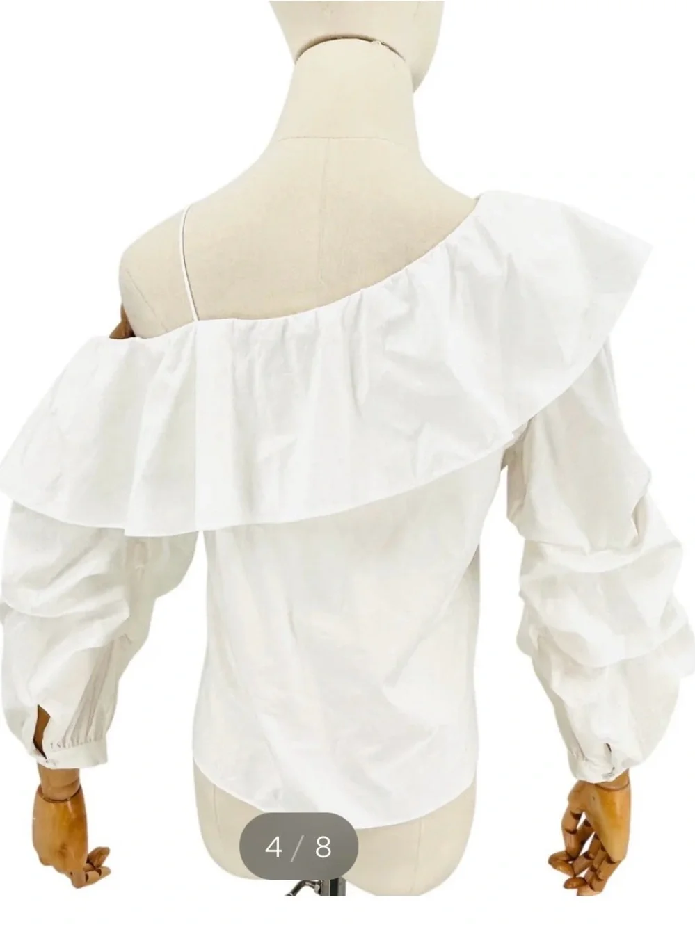 Alice + Olivia White One-Shoulder Ruffle Blouse